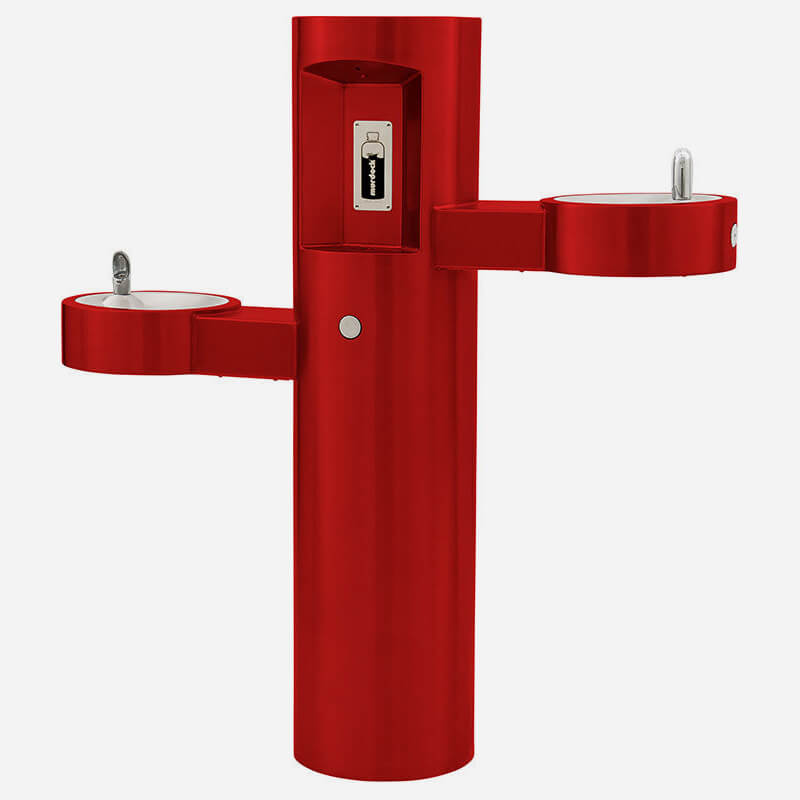Bi-Level Outdoor Drinking Fountain with Water Bottle Filler 